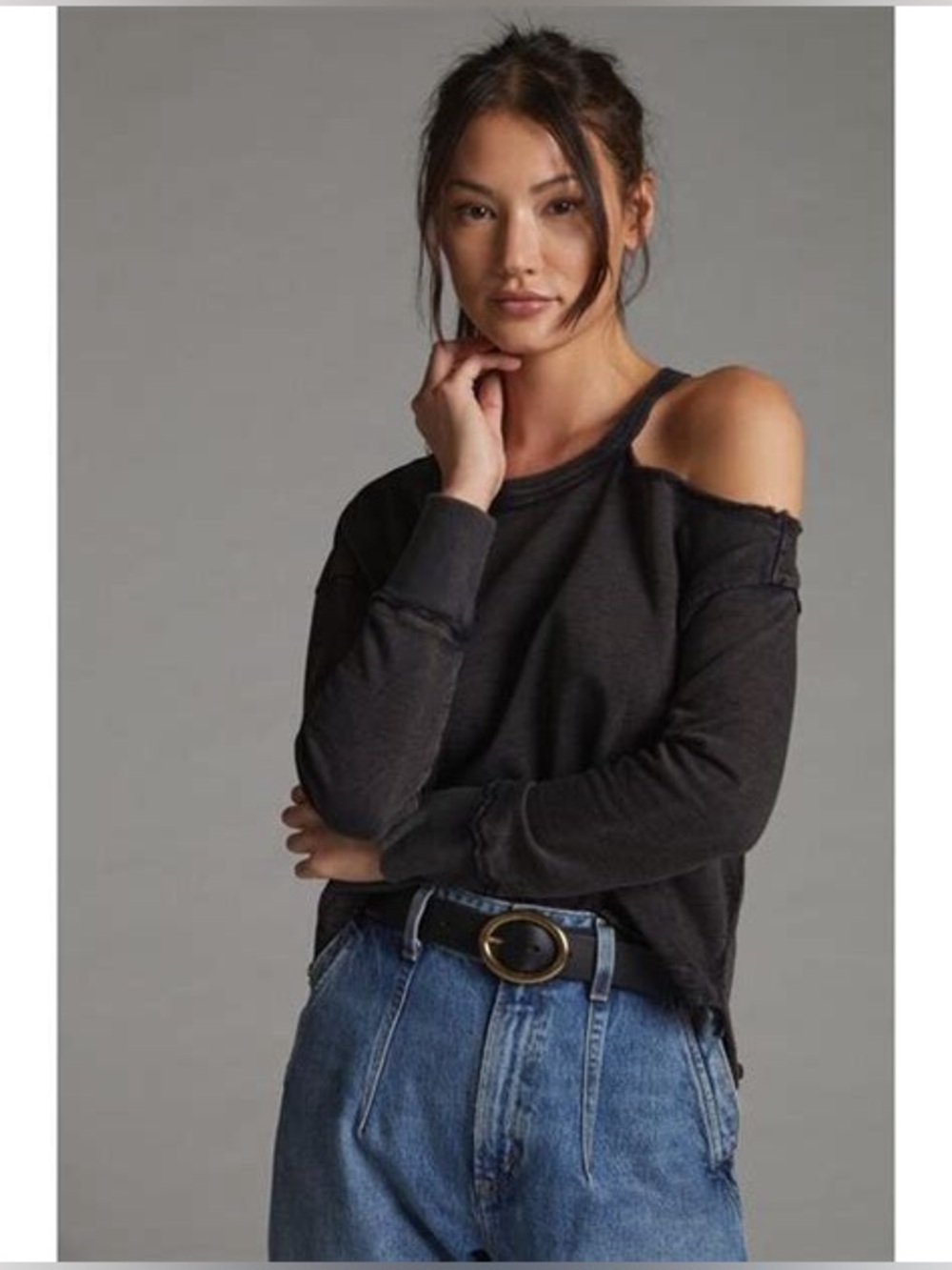 Anthropologie Pilcro Black Open Shoulder Pullover Sweatshirt - Size S